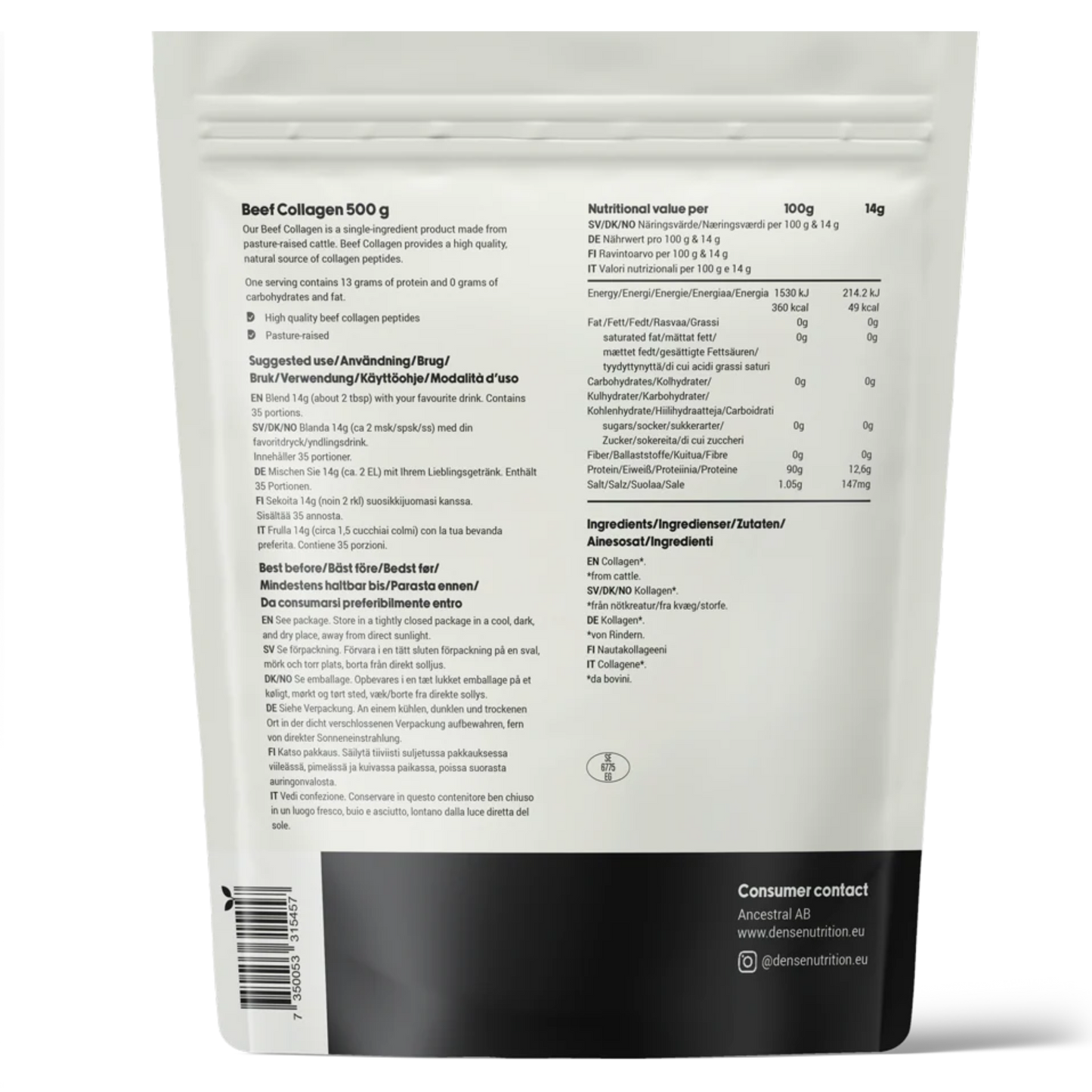 DENSE Collagen - 500 g - rent kvalitets protein fra beiteforet storfe