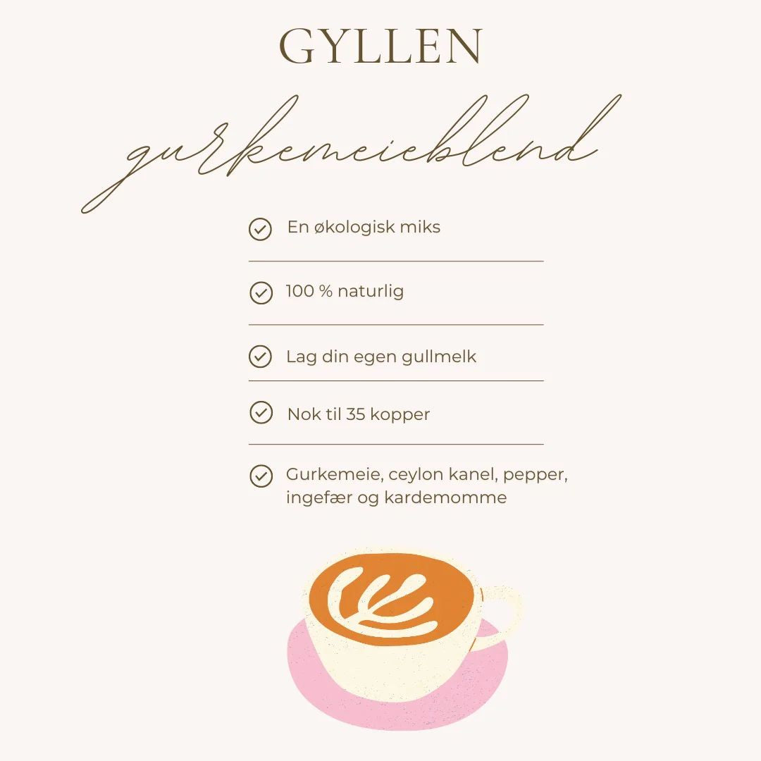Oversikt over fordeler med Gyllen gurkemeieblend – gurkemeie, ingefær, ceylon kanel, kardemomme og sort pepper